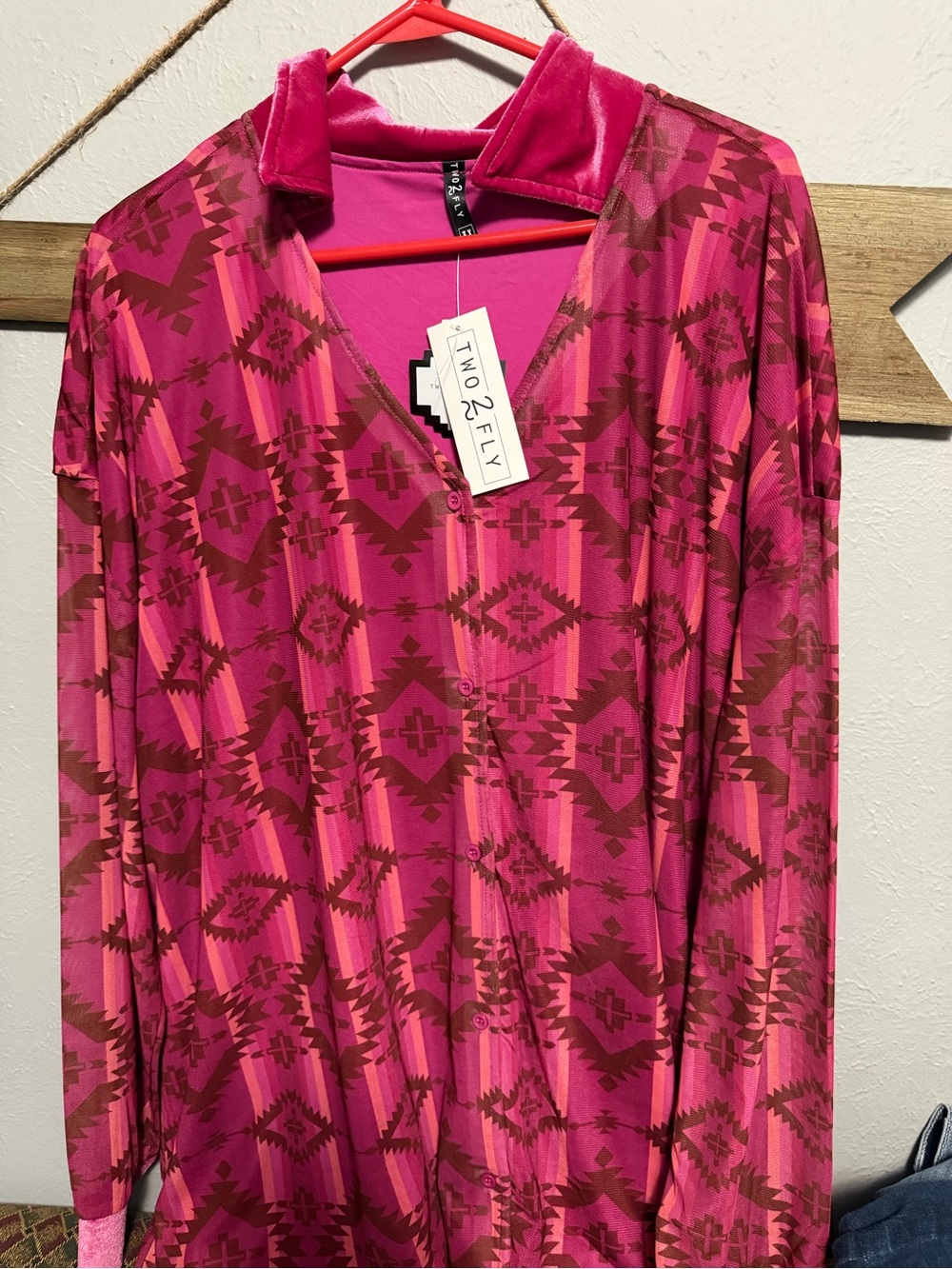 Two2Fly Women's Pink Aztec Button-Down Shirt